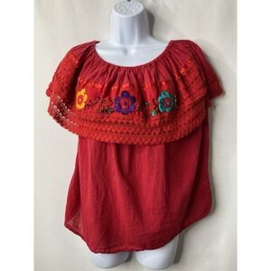 Bohemian Womens Shirt Mexican Festival Embroidered Fiesta Day Of The Dead Hippie